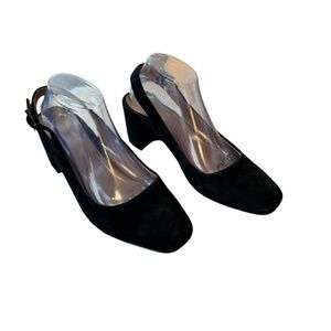 Women’s Vionic Size 9.5 Black Genuine Suede Plaza Nareen Slingback Block Heels